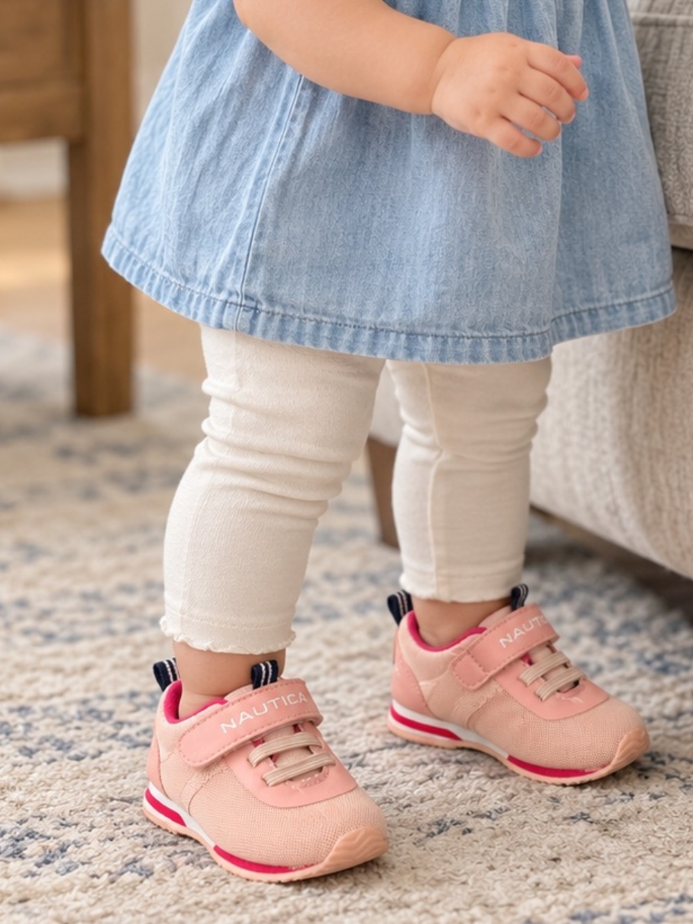 Nautica Pink and Cream Toddler Sneakers with Hook-and-Loop Strap